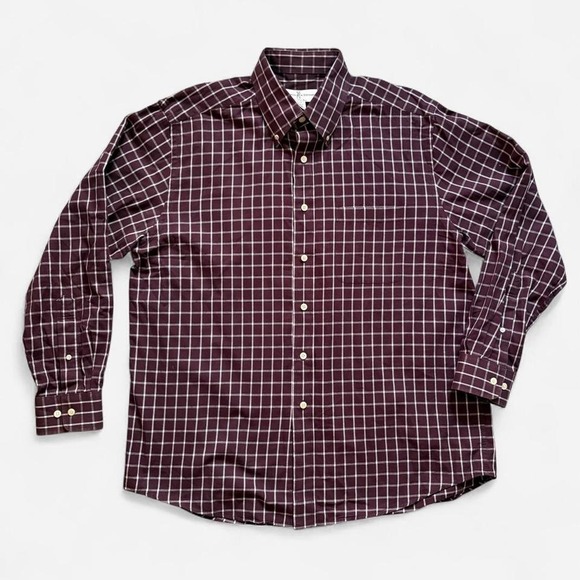 Other - Plaid Button Up Shirt Fairway & Greene Grid Check Men's L 100% Cotton Red Brown